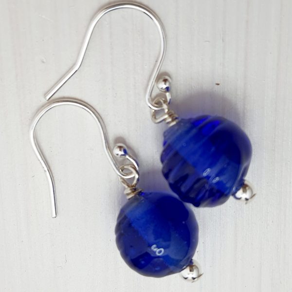 Intense Blue- Ribbed Round Earrings