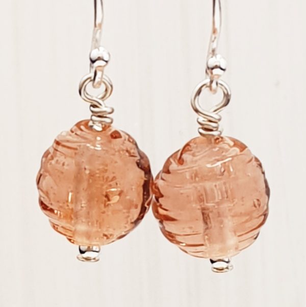 Rosey Pink - Ribbed Round Earrings - Image 2