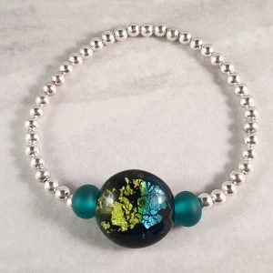Silver Foil, Torquise, Grass Green Lentil 4mm Ball Bracelet